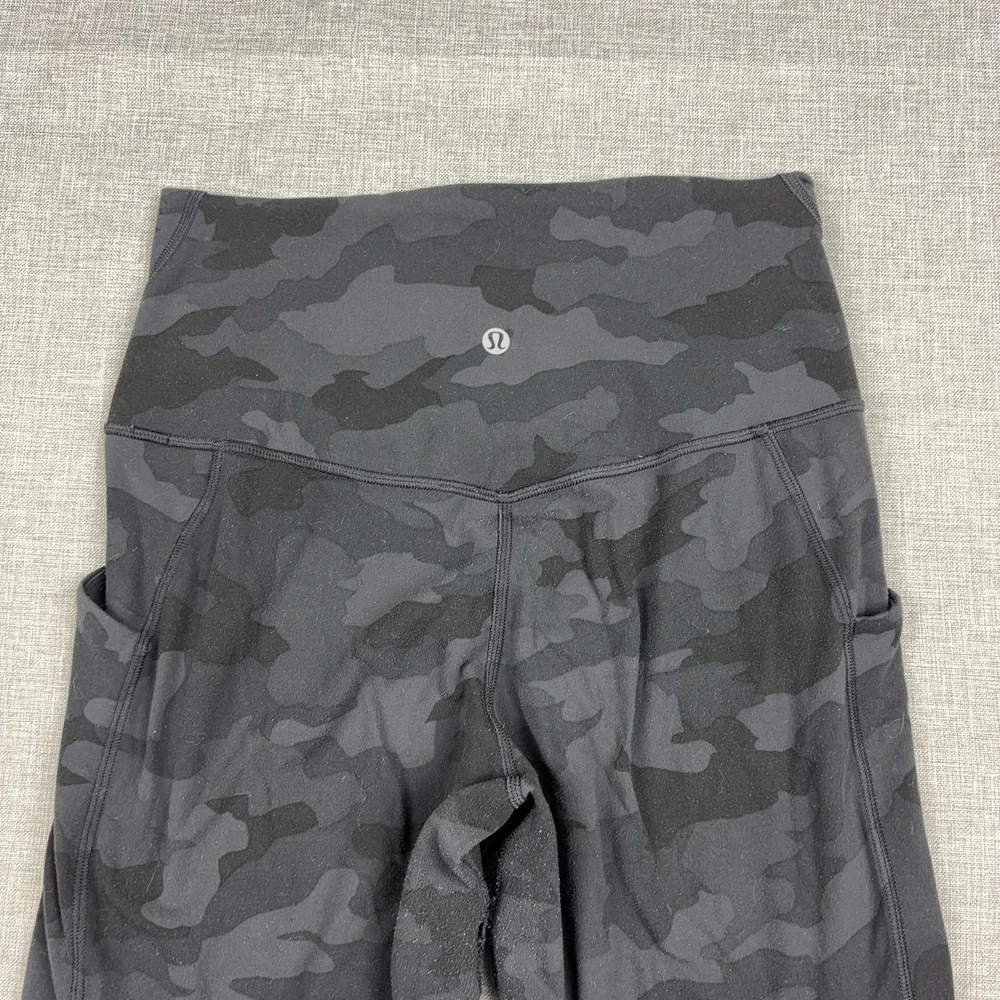 Lululemon Leggings Womens 8 Black Camo High Rise Ankle Pockets Yoga Gym Workout